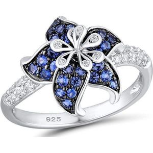 Charmante Mandala Bloem Ring Voor Vrouwen Blauw Wit Zirkoon Steen Banket Bruiloft Verlovingsring Sieraden