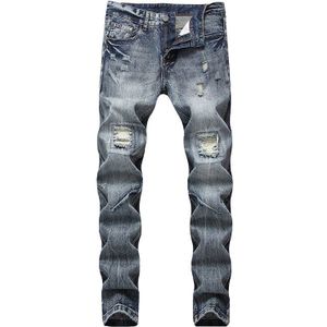 Ripped Jeans Mannen Denim Broek Klassieke Denim Grote Size Vernietigd Retro Slim Fit Type Katoen