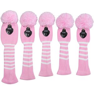 Golf Club Headcovers Set Voor Woods-Driver * 1 Fairway * 2 Hybrid * 2, rood Roze Paars Strepen Golf Hout Knit Head Cover,Golf Protector