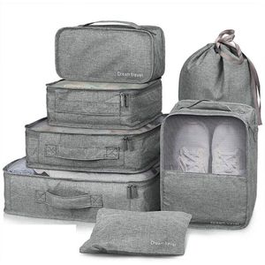 Kation Doek 7 stks/set Reizen Mesh Bag In Bag Bagage Organizer Verpakking Cosmetische Zak Kubus Organisator Kleding Tassen