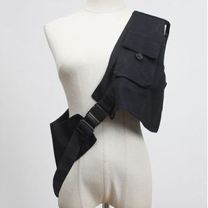 [Eam] Vrouwen Loose Fit Zwart Onregelmatige Pocket Gesp Vest V-Kraag Mouwloze Mode Tij Lente Herfst 1Y831
