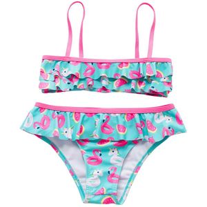 Baby 2Pcs Leuke Bikini Set Spaghetti Badpakken Flamingo Print Badmode Ademend Badpakken