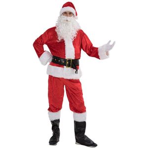 5PCS Kerstman Kostuum Mannen Volwassen Pak Christmas Party Outfit Fancy Xmas Jurk Jas Hoed Riem Baard Broek Pak s-3XL