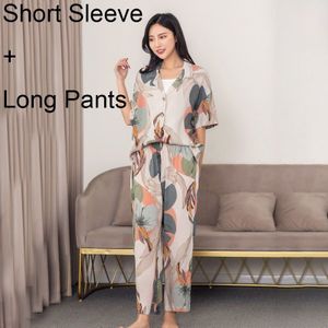 Bladeren Afdrukken Pyjama Set Voor Vrouwen Lente En Zomer Herfst Tops Met Broek Pyjama Set Vest Afdrukken Pyjama