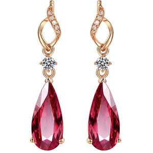 Vintage Ruby Edelstenen Diamond Dangle Oorbellen Voor Vrouwen Red Crystal 18 K Rose Goud Kleur Sieraden Luxe Bague Bijoux