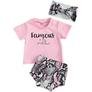 Zomer Pasgeboren Baby Meisjes Kleding Baby Brief T-shirt Top + Slangenhuid Shorts + Hoofdband Outfits Set Roupa 3-24 Maanden Kleding