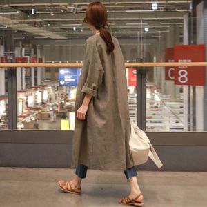 Medium Lange Katoen En Linnen Zon Kleding Vrouwelijke Herfst Grote Size Losse Dunne Over Knie Vest Trenchcoat MZ2923