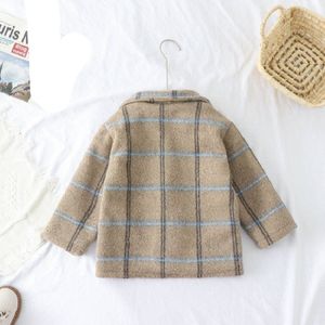 Winter Baby Jongens Dikke Wollen Plaid Revers Kraag Geul Jassen Kinderen Kids Bovenkleding Engeland Stijl Blazers Jassen casaco