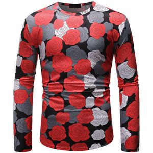 Mannen Met Lange Mouwen T-shirt Slanke O Hals Rose Print T-shirts Dunne En Comfortabele Shirts Top Lente Zomer Mannelijke Trendy wilde Blouse