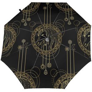 Sunny Paraplu Goud Eenhoorn En Geometrische Automatische Opvouwbare Draagbare Mannen Vrouwen Paraplu Zonnebrandcrème Regen Winddicht Strand Parasol