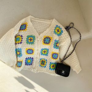 2022 Lente Zomer Korea Kinderkleding Trui Vest Meisjes Hollow Bloem Gebreide Jas