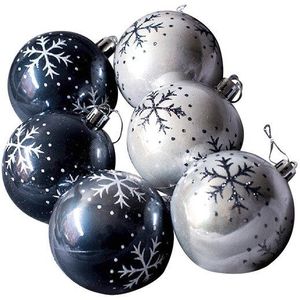 6 Stks/set Kerst Bal Sneeuwvlok Zwart Grijs X-Mas Tree Opknoping Decor Ornament Hangers Diy Party Decoraties Kids
