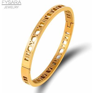 Fysara Charm Hollow Romeinse Cijfers Roestvrij Staal Bangle Goud Kleur Armband Voor Vrouwen Sieraden Manchet Armbanden