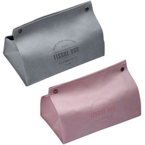 2 Stuks Pu Leer Tissue Box Brief Opvouwbare Servet Houder Rechthoekige Huishouden Keuken Papier Houder-Roze & Light Grey
