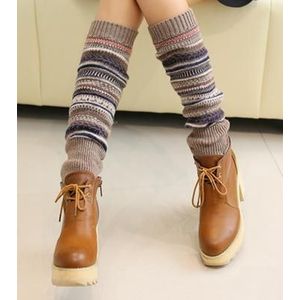 Antieke Kleur Strepen Mode Vrouwen Gebreide Sokken Lange Scaldamuscoli Slobkousen Laarzen Vrouwen Winter Warmer Boho Warmte