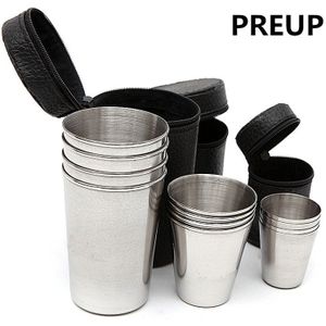 Preup 1 Set 4 Stuks Rvs Camping Cup Mok Outdoor Camping Wandelen Opvouwbare Draagbare Koffie Bier Cup