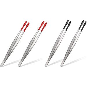 4 Stuks Van Rubber Tip Pincet Pvc Siliconen Precisie Pincet Laboratorium Industriële Hobby Craft Pincet Tool (Zwart + Rood)