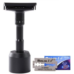 Wh Luxe Zwarte Verstelbare Veiligheid Scheermes Kan Naam Op Het Klassieke Stand Veiligheid Razor Mannen Scheren 5 Bladen