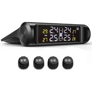 Zonne-energie USB TPMS Autobandenspanningscontrolesysteem LCD 4 externe / interne sensoren voor temperatuurwaarschuwing van SUV Sedan