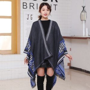 Winter Faux Kasjmier Sjaal Vrouwen Dikke Geometrische Patroon Vrouwelijke Lange Mouwen Wrap Vintage Zachte Sjaal Bovenkleding Jas