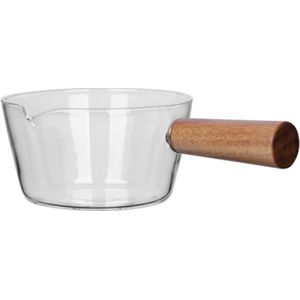 400/600ML Glas Melk Pot Met Houten Handvat, fruit Slakom Handvat Kookpot Voor Salade Noedels Gasfornuis Cookware Tool