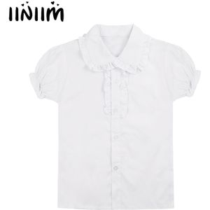 Iiniim Wit Grote Meisjes Kids Japanse School Uniform Korte Tops Puff Mouwen Blouse voor School Meisjes Wieden Party T-Shirt