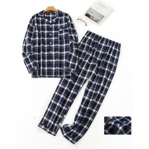 Mannen Nachtkleding 100% Katoen Lange Mouw Broek 2 Stuk/set Casual Pyjama Set Big Size Man Homewear Plaid top Pyjama