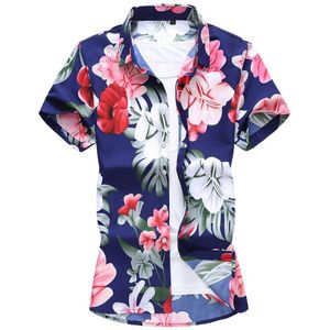 Zomer Heren Casual Korte Shirt Mode Bloemen Navy Blue Hawaiian Shirt Plus Size 5xl 6xl