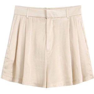 Kpytomoa Vrouwen Chic Losse Cozy Shorts Vintage Hoge Taille Rits Zijzakken Vrouwelijke Korte Broek Pantalones
