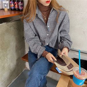 Aelegantmis Koreaanse Mode Vrouwen Casual Blauw Wit Gestreepte Blouse Shirts Vintage Eenvoudige Vrouwelijke Streep Shirts Eleagnt Classic