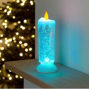 Oplaadbare Vlamloze Kleur Chaing Elektronische Led Kaars Licht Met Glitter Strooi Water Kerst Decor
