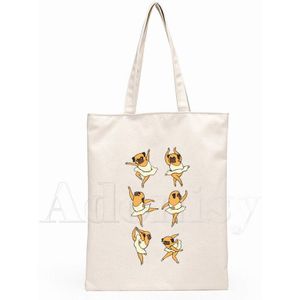 Pug Hond Dames Handtassen Doek Canvas Draagtas Winkelen Reizen Vrouwen Eco Herbruikbare Schouder Shopper Tassen Bolsas De Tela