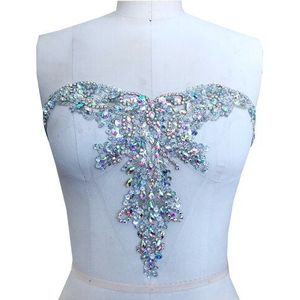 Handgemaakte steentjes applique zilver/bruin/deepblue naaien op kristal kralen patches voor jurk hals