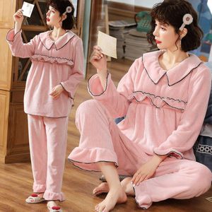 Zoete Roze Dikke Warme Fleece Moederschap Verpleging Nachtkleding Voeden Pyjama Suits Kleding Voor Zwangere Vrouwen Winter Zwangerschap Wear