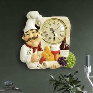 Vintage Wandklok Home Decoratie Hars Chef Standbeeld Horloge Mute Quartz Klok Woonkamer Wanddecoratie Wandklok