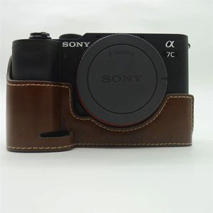 Camera Tas Pu Lederen Half Body Set Cover Voor Sony A7C Alpha 7C ILCE-7C Bottom Case Met Batterij Opening