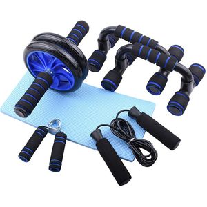 6 In 1 Abdominale Roller Set Abs Wiel Push Up Bars Hand Gripper Springtouw Knie Pad Pack Kit Fitness apparatuur Voor Home Gym