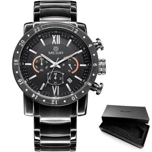 Megir Mode Quartz Horloge Voor Man Waterdichte Lichtgevende Polshorloge Heren Grote Wijzerplaat Horloges 3008