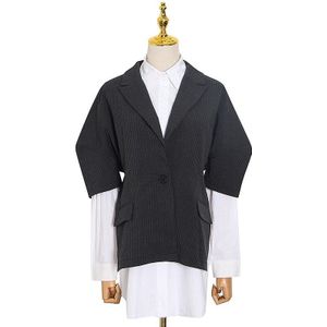 TWOTWINSTYLE Casual Patchwork Striped Women Shirt Lapel Long Sleeve Loose Large Size Blouse Female Clothing