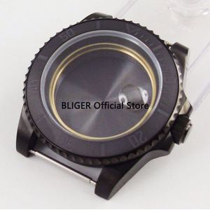 Bliger 40 Mm Zwart Geborsteld Keramische Bezel Saffierglas Roestvrij Staal Black Pvd Horloge Case Fit Voor Eta 2836 Beweging c15