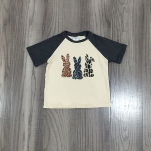 Lente Zomer Jongens Pasen Kleding Luipaard Bunny Print Korte Mouw Beige T-shirt