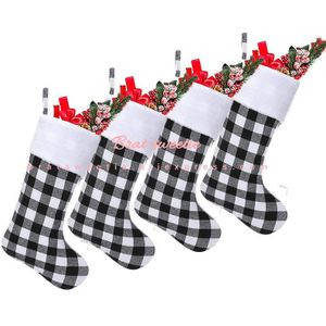 Rode Buffalo Plaid Kerstcadeau Kousen Tassen Controleren Pluche Kous Met Faux Fur Manchet Voor Kerstboom Opknoping Decoraties