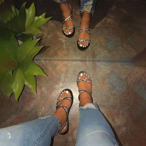 Mcckle Vrouwen Glitter Sandalen Cross Tie Crystal Bling Casual Falt Vrouwen Dames Strand Schoenen Vrouwelijke Gesp Outdoor Vrouw