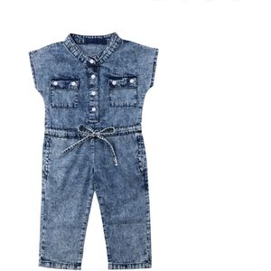 Mouwloze Knoppen Decor Denim Jumpsuits Met Pocket Voor Peuter Meisjes Zomer Kleding