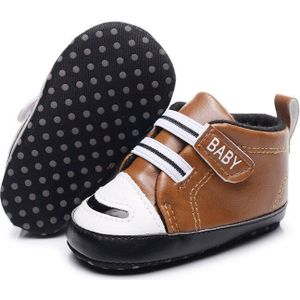 Casual Baby Sneakers Brief Print Anti-Slip Pu Lederen Prewalker Gym Schoenen Voor Jongens Grijs/Bruin/Koffie