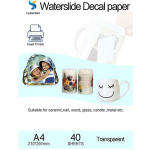 (40 Stks/partij) inkjet Water Slide Decal Papier A4 Size Transparante Transfer Papier Clear Kleur Waterglijbaan Decalpapier Voor Mok Nail