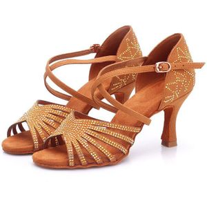 USHINE BD211 hak 7.5 cm zijde satijn Latin dance schoenen champagne schoenen kleur Strass Salsa Latin dance schoenen vrouw
