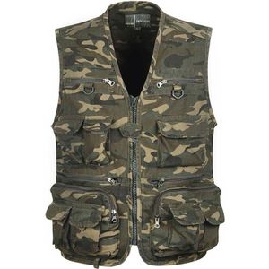 Heren Camouflage Outdoor Vest Multi-Zakken Katoen Cargo Vest Mannen Vissen Klimmen Reizen Fotografie Mouwloze Jas