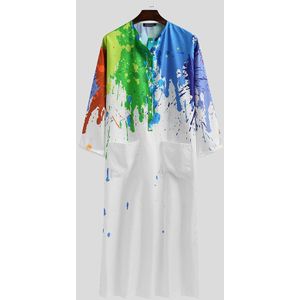 Moslim Mannen Kaftan Lange Mouwen Knop Zakken Tie Dye Gedrukt Gewaden Leisure Islamitische Arabische Jubba Thobe Dubai Abaya S-5XL Incerun