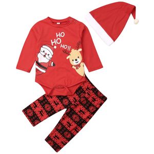 Baby Zomer Kleding Pasgeboren Baby Meisje Kerst Xmas Romper Top Broek Hoed 3Pcs Santa Print Outfit Kleding set 0-2Y